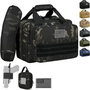 DBTAC Gun Case Bag Upgraded Compact | Tactical 3x Pistol Bag Firearm Shooting Case with Lockable Zipper for Shooting Range Outdoor Hunting | Molle Pouch   US Flag Patch   Universal Holster Included