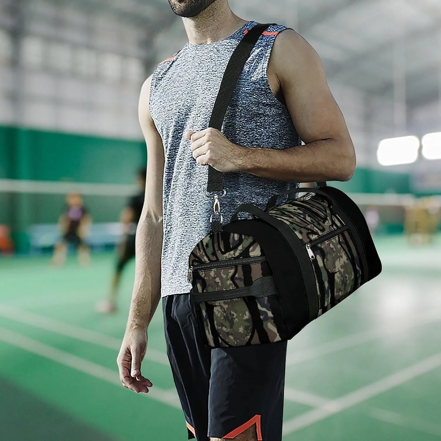 Deer Camo Camouflage American Flag Hunting Black A Fitness Bag with Large Storage Space Is Suitable for Portable Outdoor Use