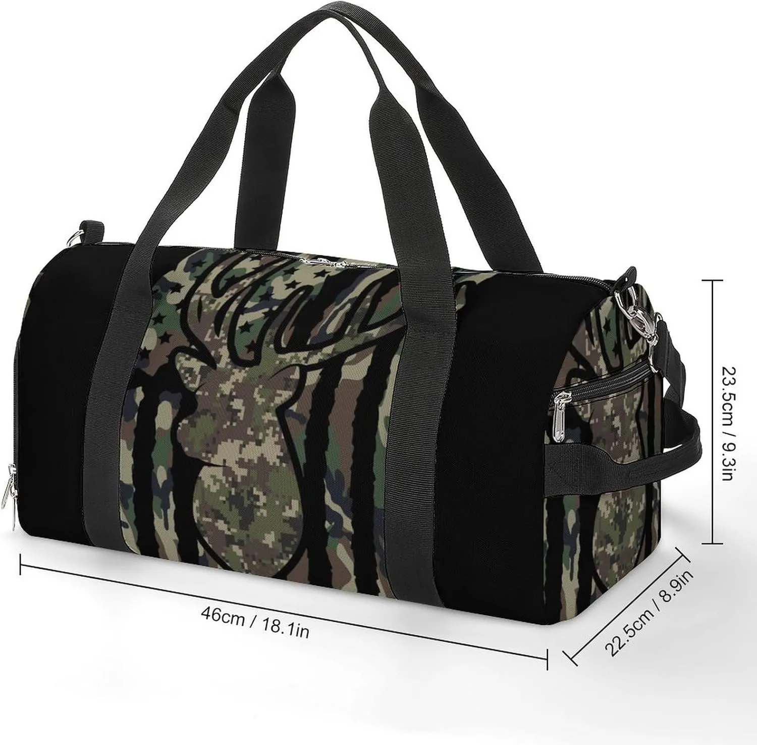 Deer Camo Camouflage American Flag Hunting Black A Fitness Bag with Large Storage Space Is Suitable for Portable Outdoor Use