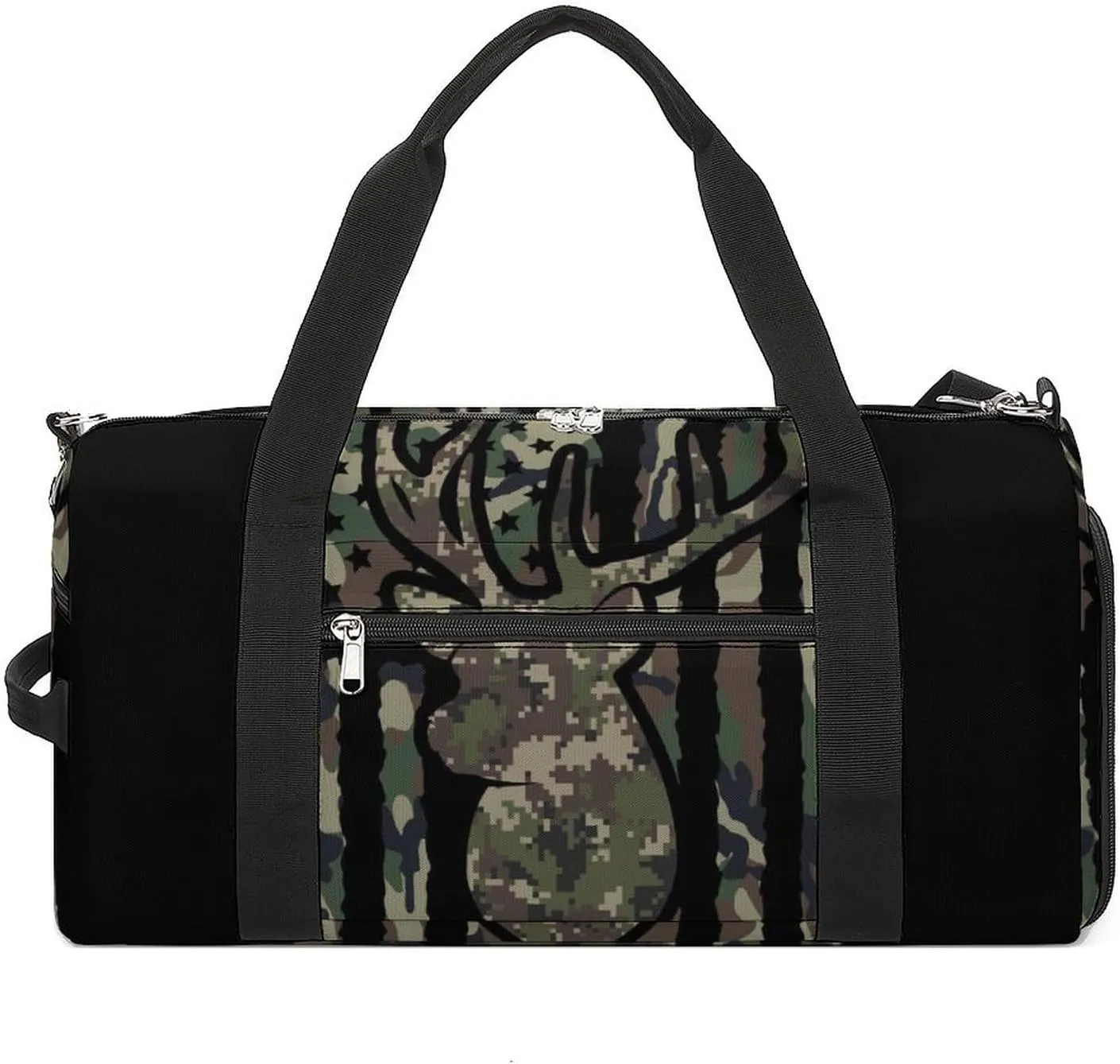 Deer Camo Camouflage American Flag Hunting Black A Fitness Bag with Large Storage Space Is Suitable for Portable Outdoor Use