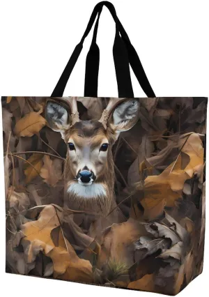 Deer Camouflage Large Tote Bag for Women Shoulder HandBag Shopping Purse for Travel Work Gym