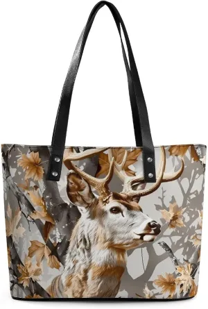 Deer Hunting Camouflage Purse for Women Casual Tote Bags Purses Ladies Top Handle Shoulder Handbag for Work Travel