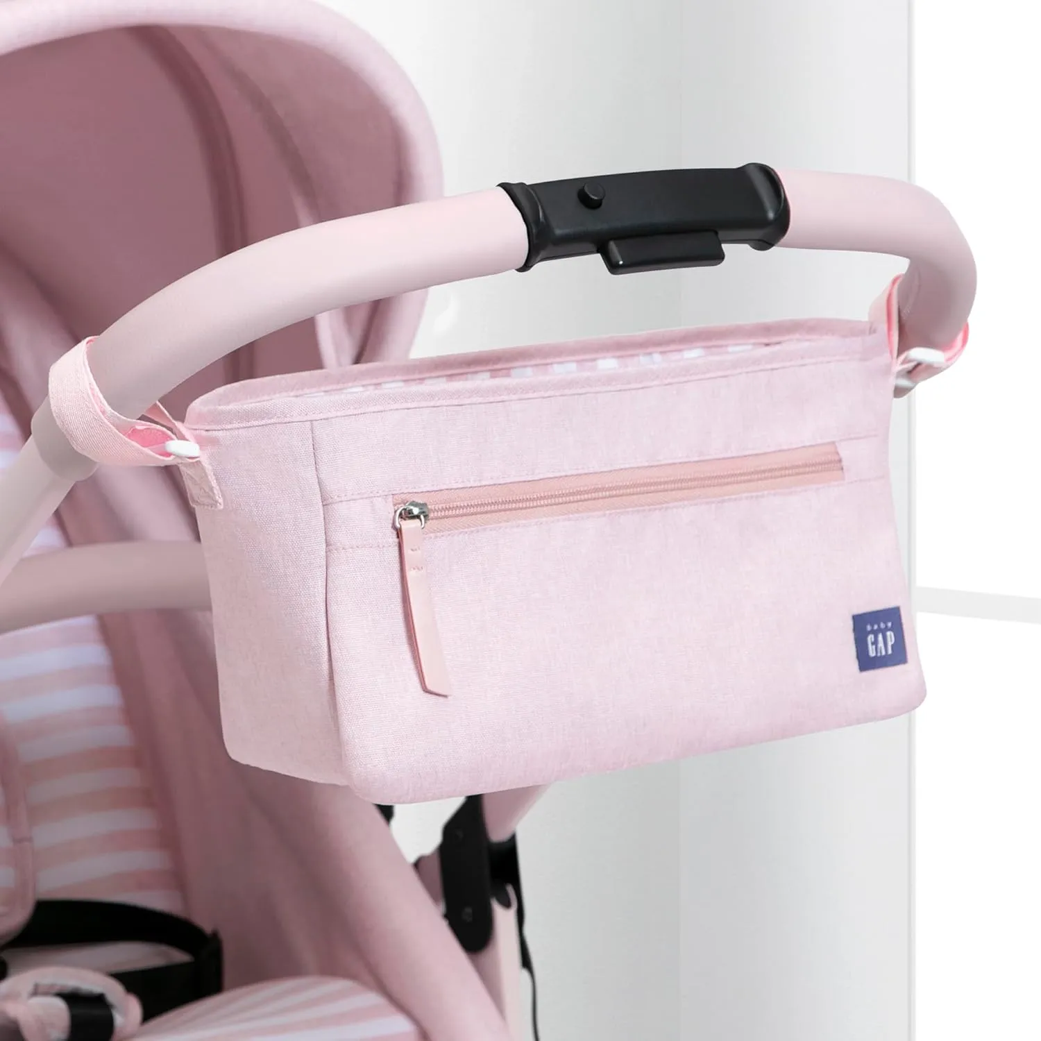 Delta Children babyGap Classic Parent Organizer for Single Stroller - Universal Fit Stroller Caddy - Detachable Stroller Accessory, Pink