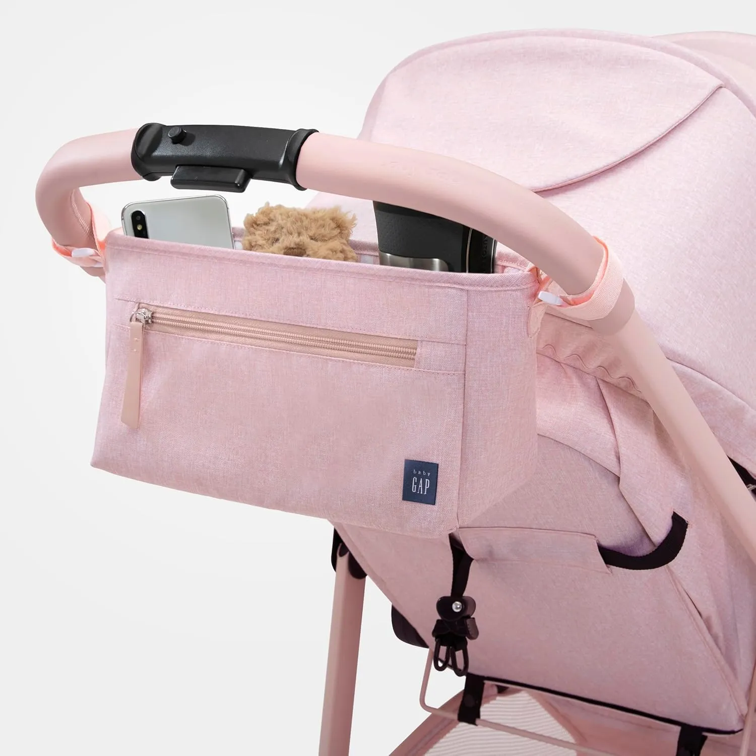 Delta Children babyGap Classic Parent Organizer for Single Stroller - Universal Fit Stroller Caddy - Detachable Stroller Accessory, Pink
