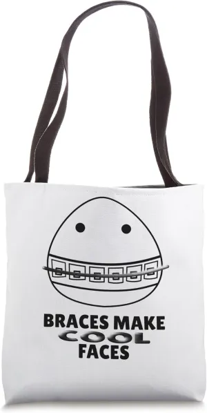 Dental braces make cool faces minimalistic comic head Tote Bag