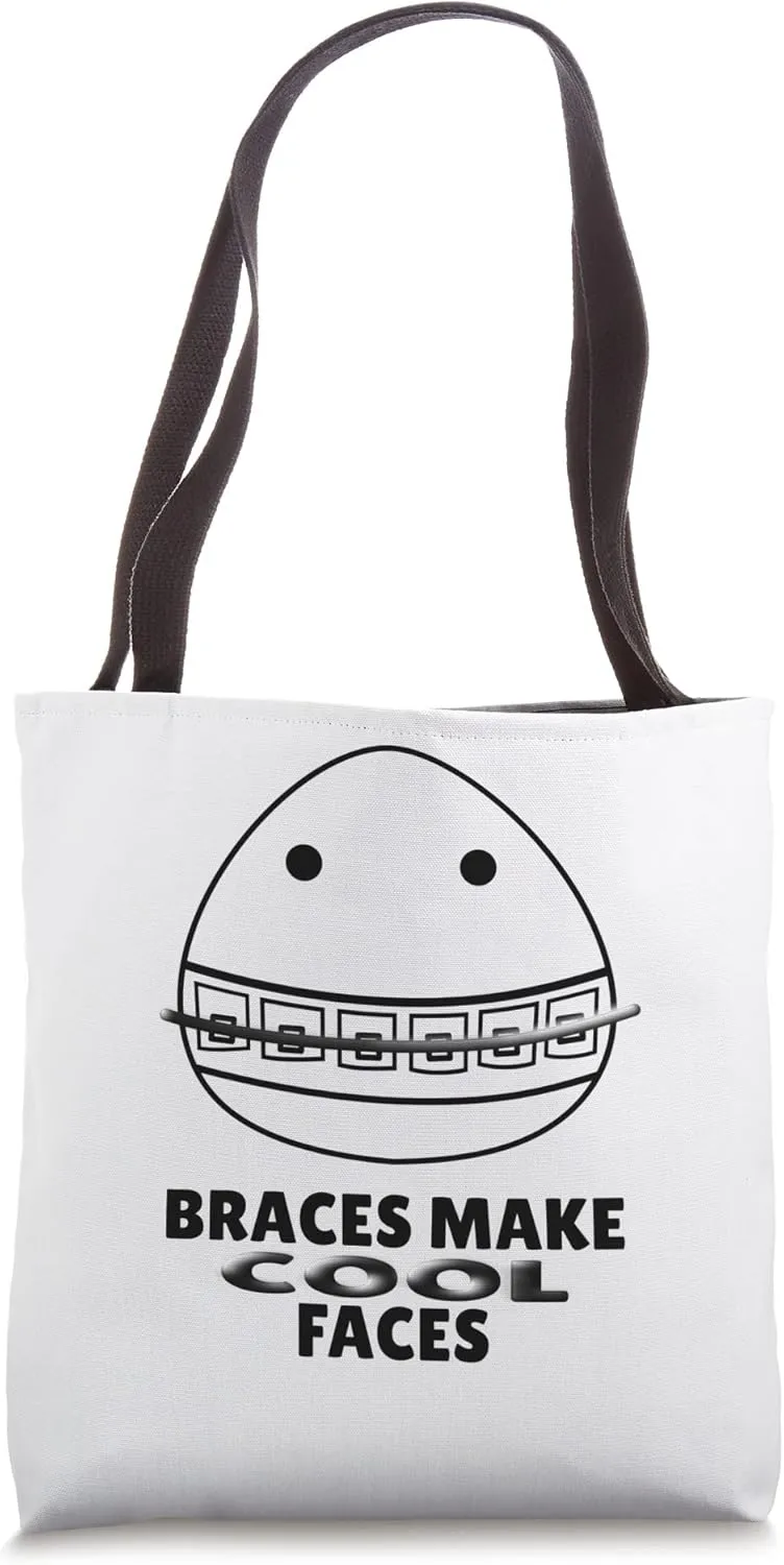 Dental braces make cool faces minimalistic comic head Tote Bag