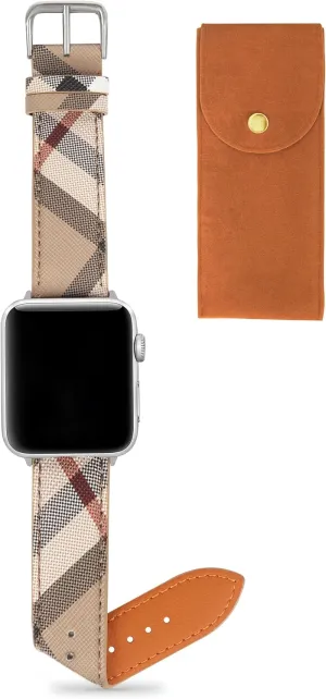 Designer Watch Band for Women Compatible with Apple Watch Bands 41mm 40mm 38mm, Luxury Leather Classic Beige Plaid Watch Band Compatible for iWatch Series 10/9/8/7/6/5/4/3/2/1/SE