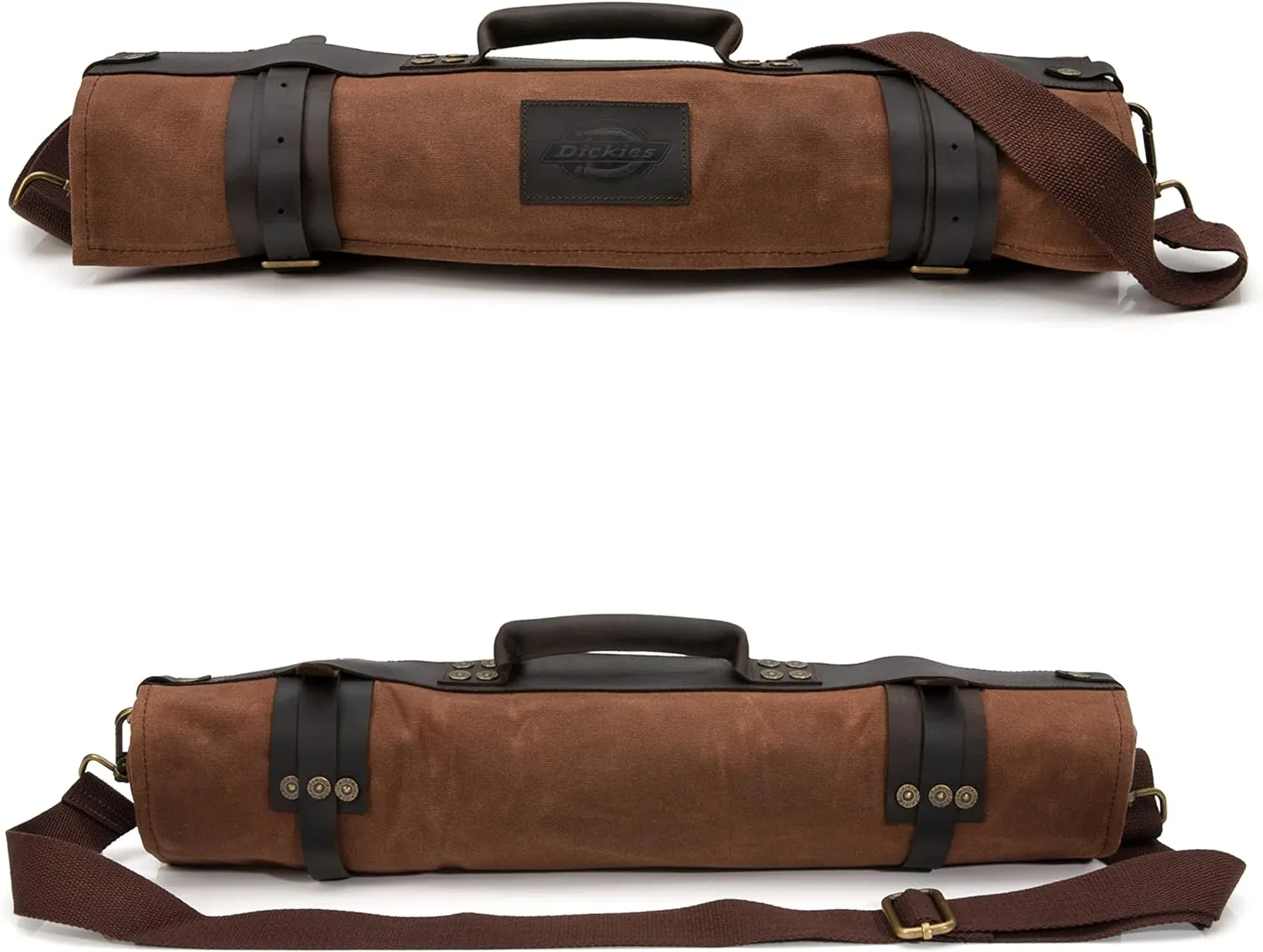 Dickies Chef Knife Roll Bag Portable Organizer and Cutlery Storage Roll, Waxed Canvas and Leather, Large