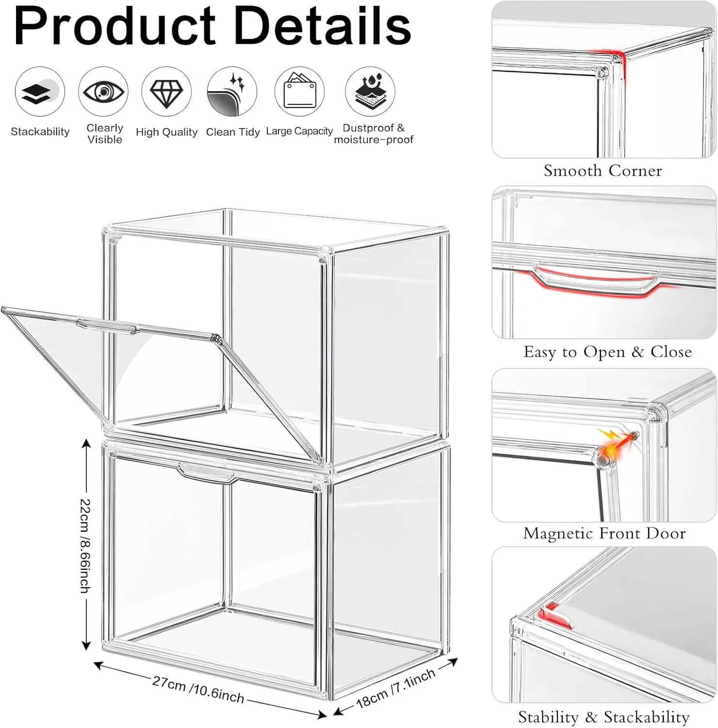 DILIBRA 4 Packs Clear Plastic Handbag Storage Organizer for Closet, Small Acrylic Display Box for Handbag, Stackable Storage Boxes Bag Organizer with Magnetic Door for Purse Clutch Wallet Book