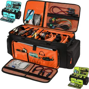 Dj Cable Bag-24 Large Cable File Organizer Case-Travel Gig Bag with Padded Bottom and Dividers for Dj Accessories and Equipment