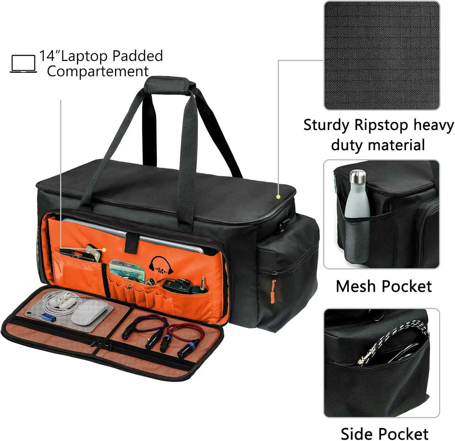 Dj Cable Bag-24 Large Cable File Organizer Case-Travel Gig Bag with Padded Bottom and Dividers for Dj Accessories and Equipment