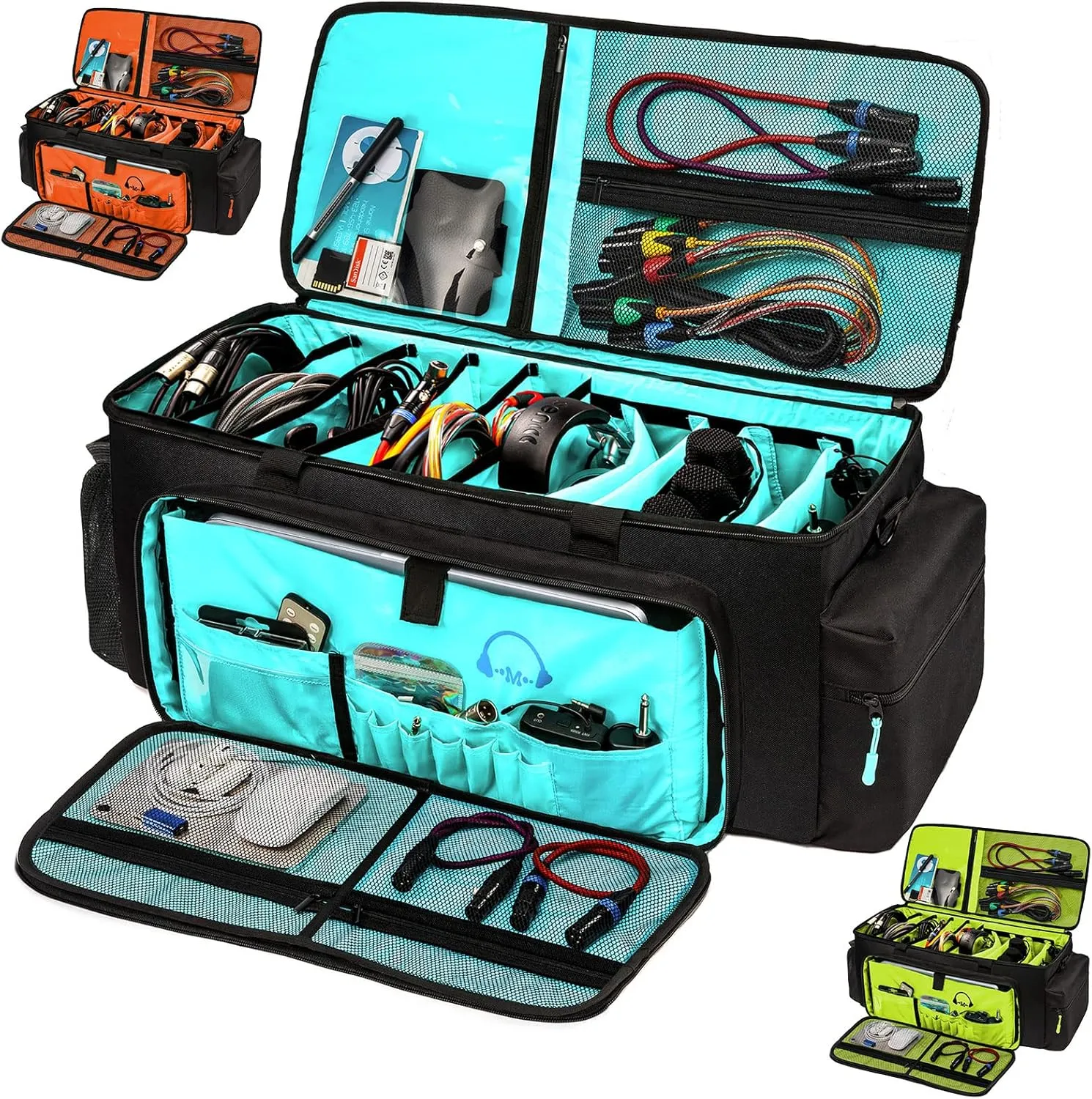 Dj Cable Bag-24 Large Dj Cable File Bag-Dj Cabel Organizer Case-Travel Gig Bag-DJ Gear Bag for Dj Accessories-Dj Equipment Case with Padded Bottom and Divdiers