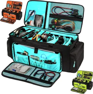 Dj Cable Bag-24 Large Dj Cable File Bag-Dj Cabel Organizer Case-Travel Gig Bag-DJ Gear Bag for Dj Accessories-Dj Equipment Case with Padded Bottom and Divdiers