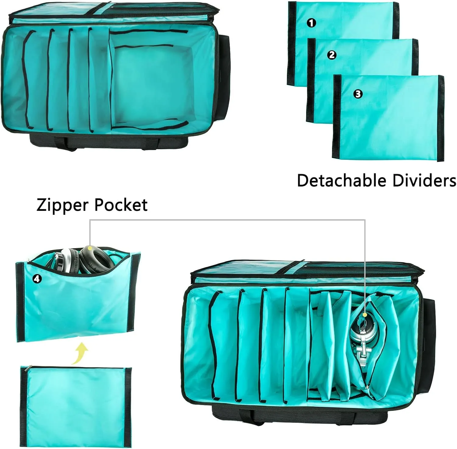 Dj Cable Bag-24 Large Dj Cable File Bag-Dj Cabel Organizer Case-Travel Gig Bag-DJ Gear Bag for Dj Accessories-Dj Equipment Case with Padded Bottom and Divdiers