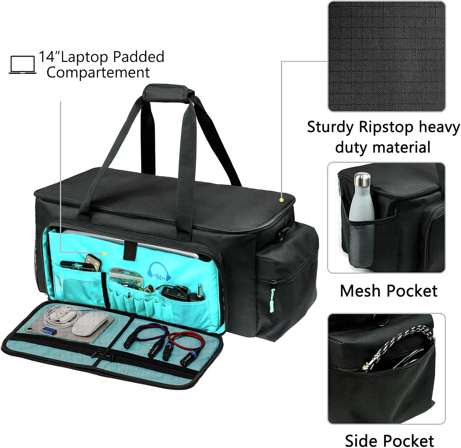 Dj Cable Bag-24 Large Dj Cable File Bag-Dj Cabel Organizer Case-Travel Gig Bag-DJ Gear Bag for Dj Accessories-Dj Equipment Case with Padded Bottom and Divdiers