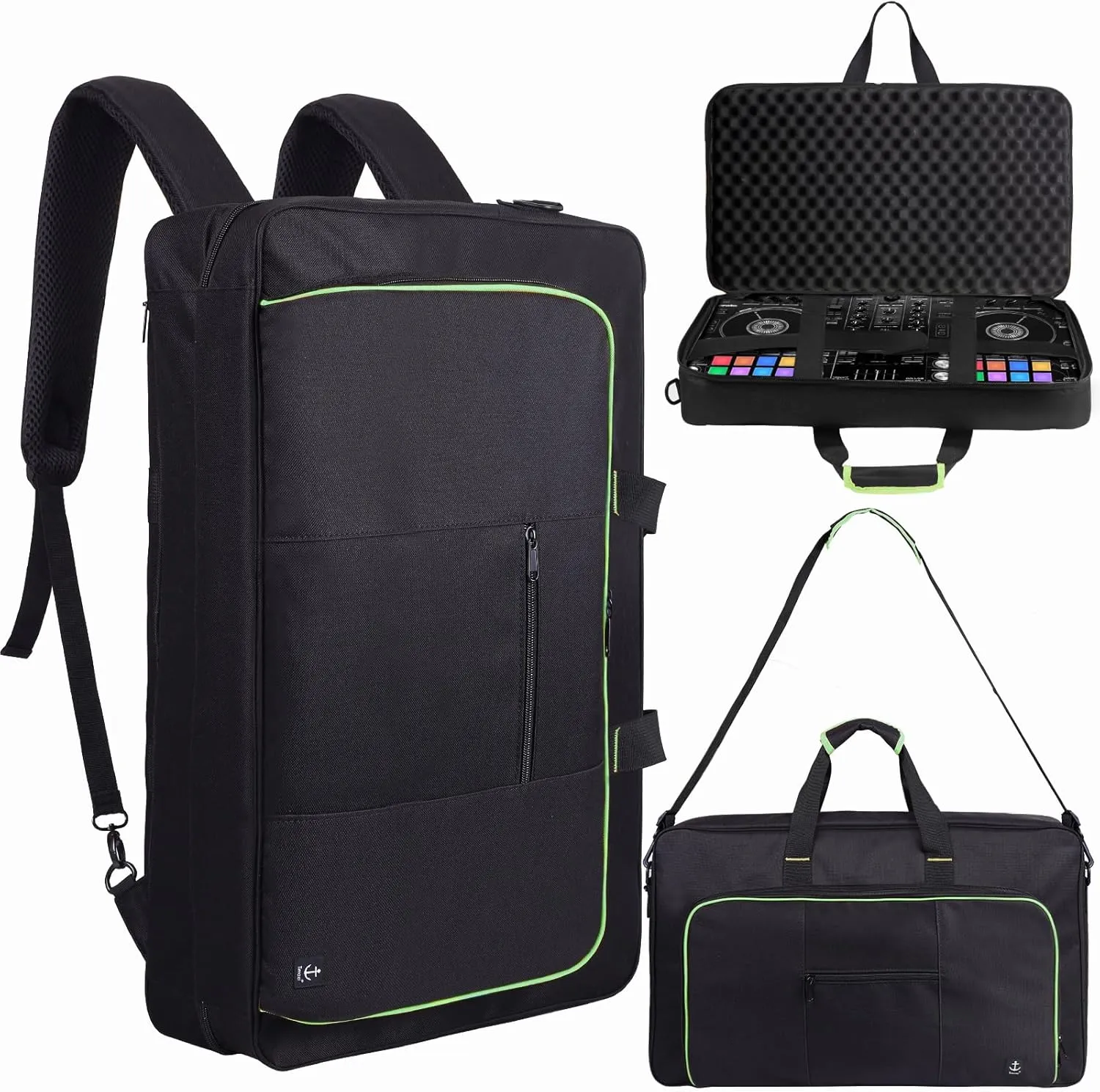 DJ Controller Case for DDJ-FLX4/ 200//400/SR2/REV1 Numark Party Mix 2/FX With Thick EVA Padding, Adjustable Shoulder Strap,Fits Up to 15.6" Laptops (Bright Green, 22.5"x14.4"x4.7")