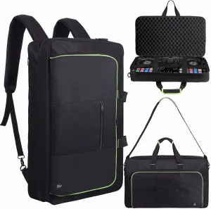 DJ Controller Case for DDJ-FLX4/ 200//400/SR2/REV1 Numark Party Mix 2/FX With Thick EVA Padding, Adjustable Shoulder Strap,Fits Up to 15.6" Laptops (Bright Green, 22.5"x14.4"x4.7")