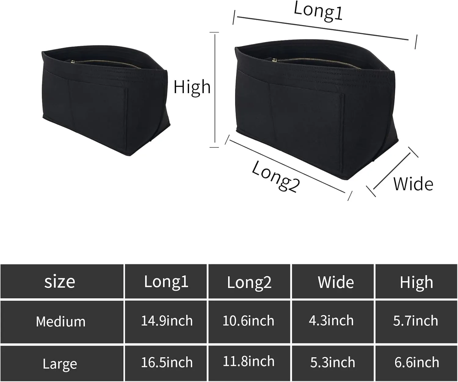 DOIAPUOS Purse Organizer Handbag Insert Fit Neverfull MM Handbags Felt Organizer for Your Designer Bags (Medium,Black)