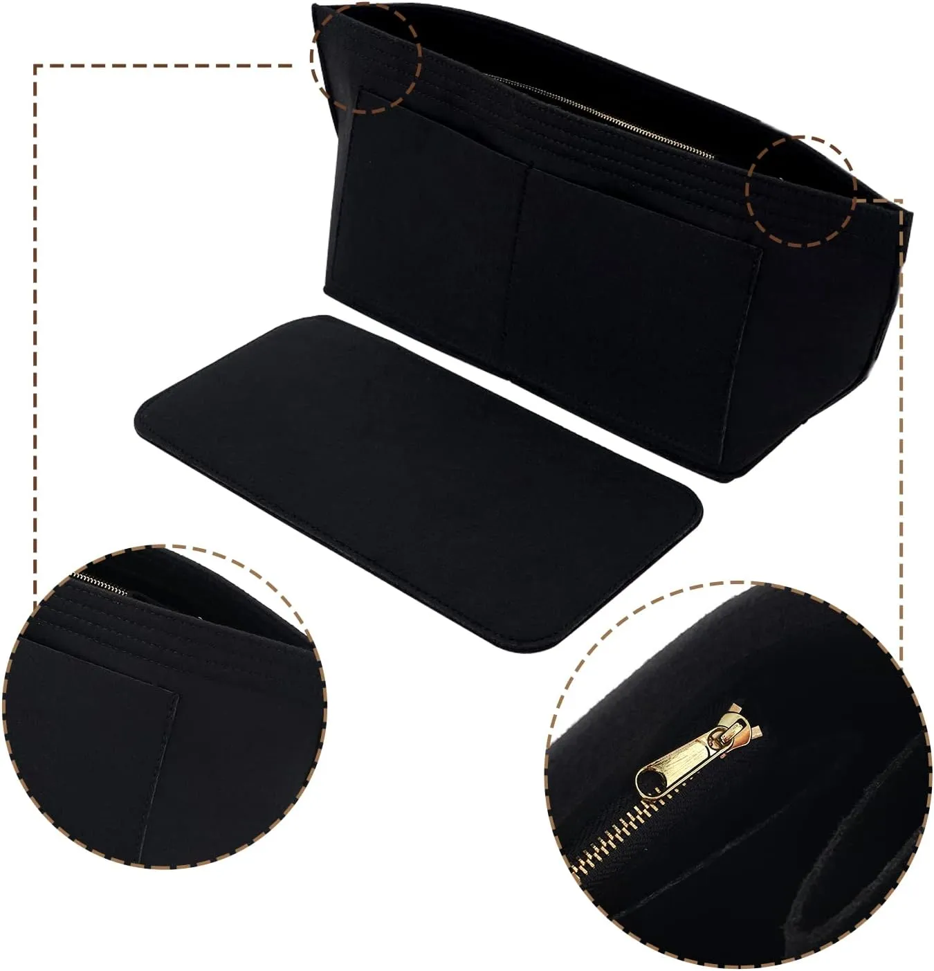 DOIAPUOS Purse Organizer Handbag Insert Fit Neverfull MM Handbags Felt Organizer for Your Designer Bags (Medium,Black)