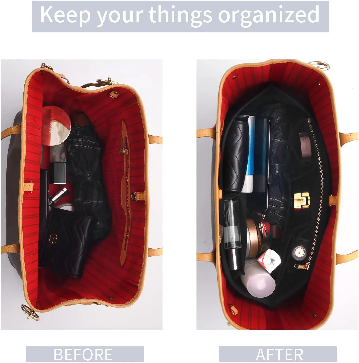 DOIAPUOS Purse Organizer Handbag Insert Fit Neverfull MM Handbags Felt Organizer for Your Designer Bags (Medium,Black)