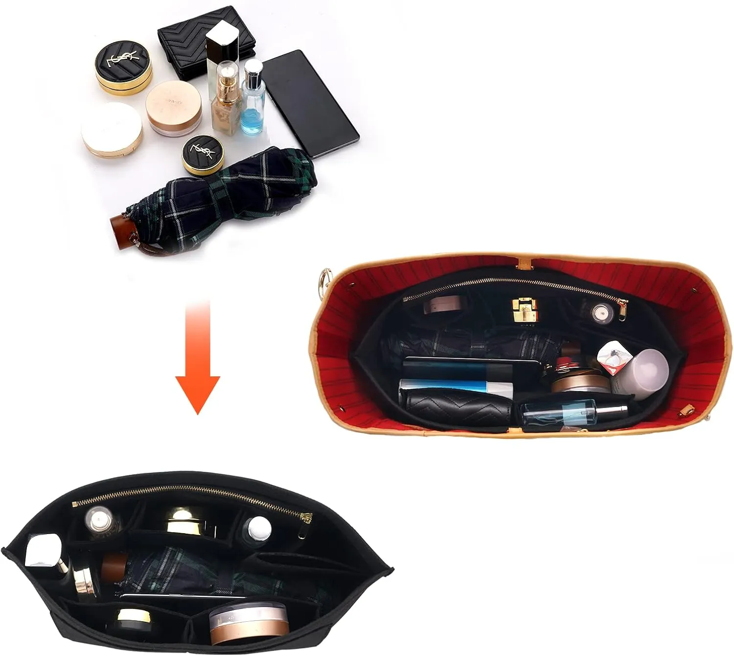 DOIAPUOS Purse Organizer Handbag Insert Fit Neverfull MM Handbags Felt Organizer for Your Designer Bags (Medium,Black)