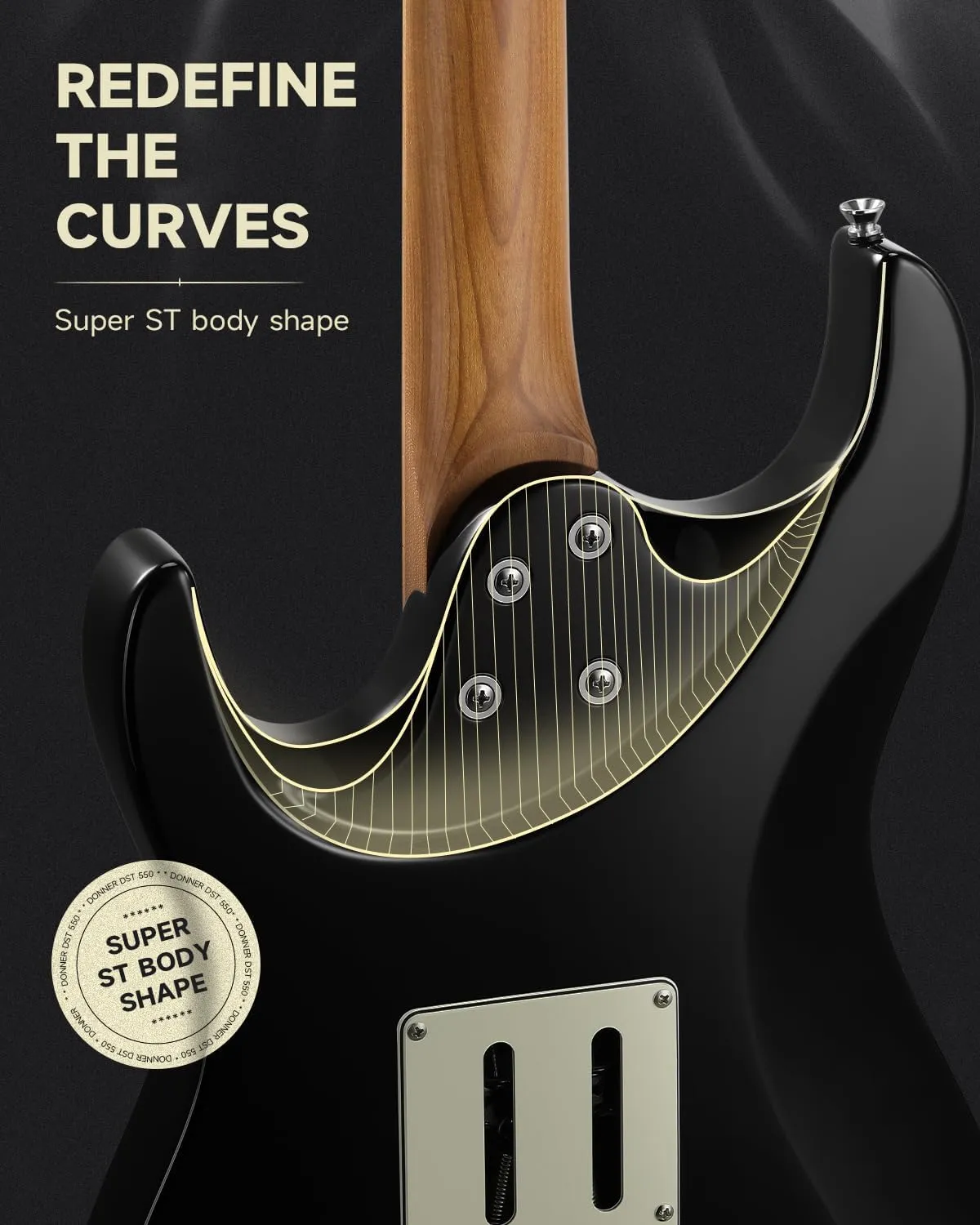 Donner 39 Inch Electric Guitar, DST-550 Solid Double-cut Poplar Body Electric Guitar for Intermediate & Pro Players, 7 Tone-switching Options & Tremolo Bridge, Bonus Bag- Black