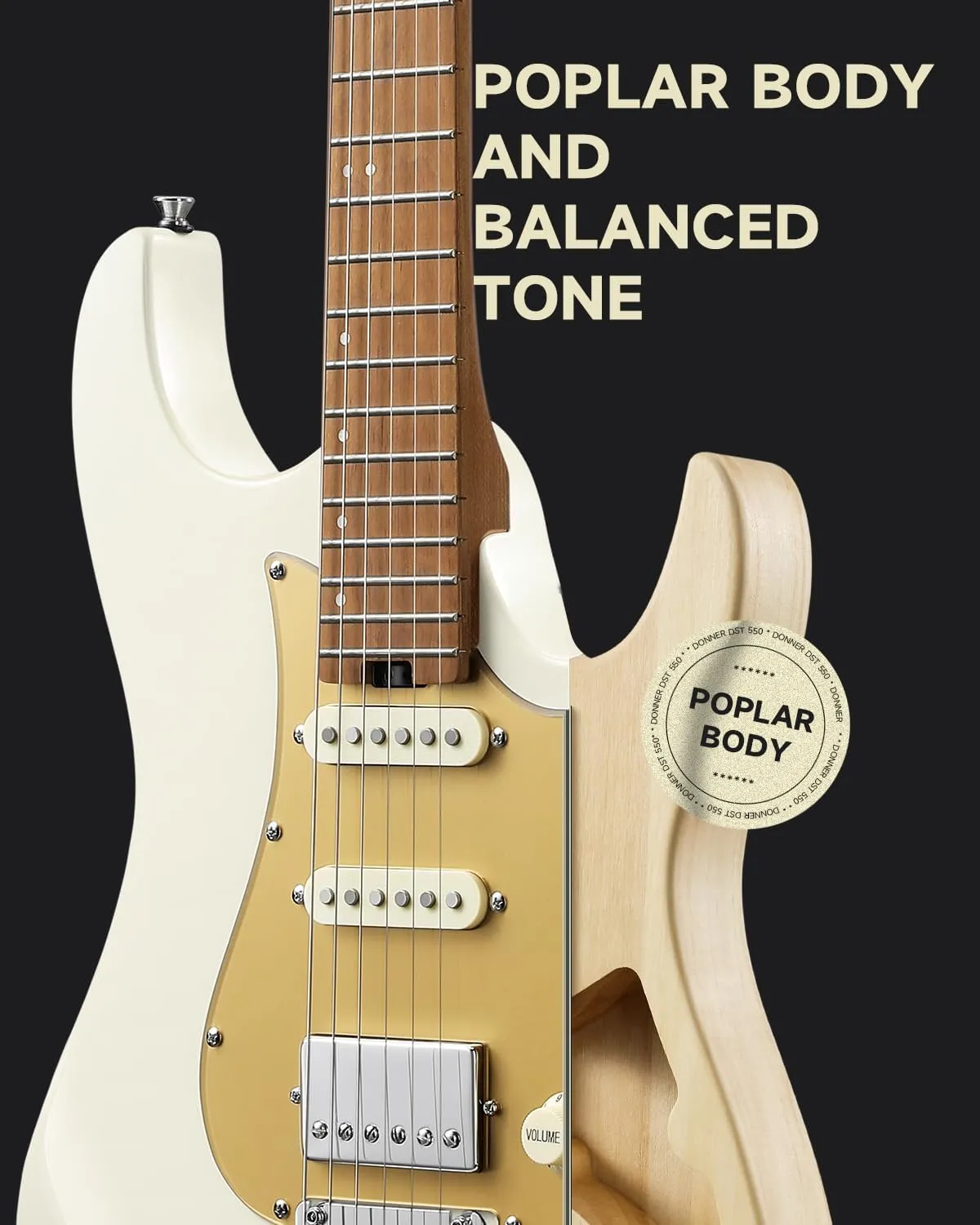 Donner 39 Inch Electric Guitar, DST-550 Solid Double-cut Poplar Body Electric Guitar for Intermediate & Pro Players, 7 Tone-switching Options & Tremolo Bridge, Bonus Bag, White