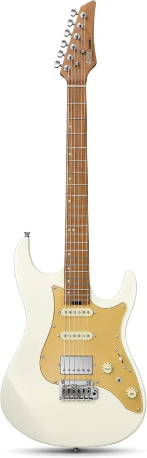 Donner 39 Inch Electric Guitar, DST-550 Solid Double-cut Poplar Body Electric Guitar for Intermediate & Pro Players, 7 Tone-switching Options & Tremolo Bridge, Bonus Bag, White