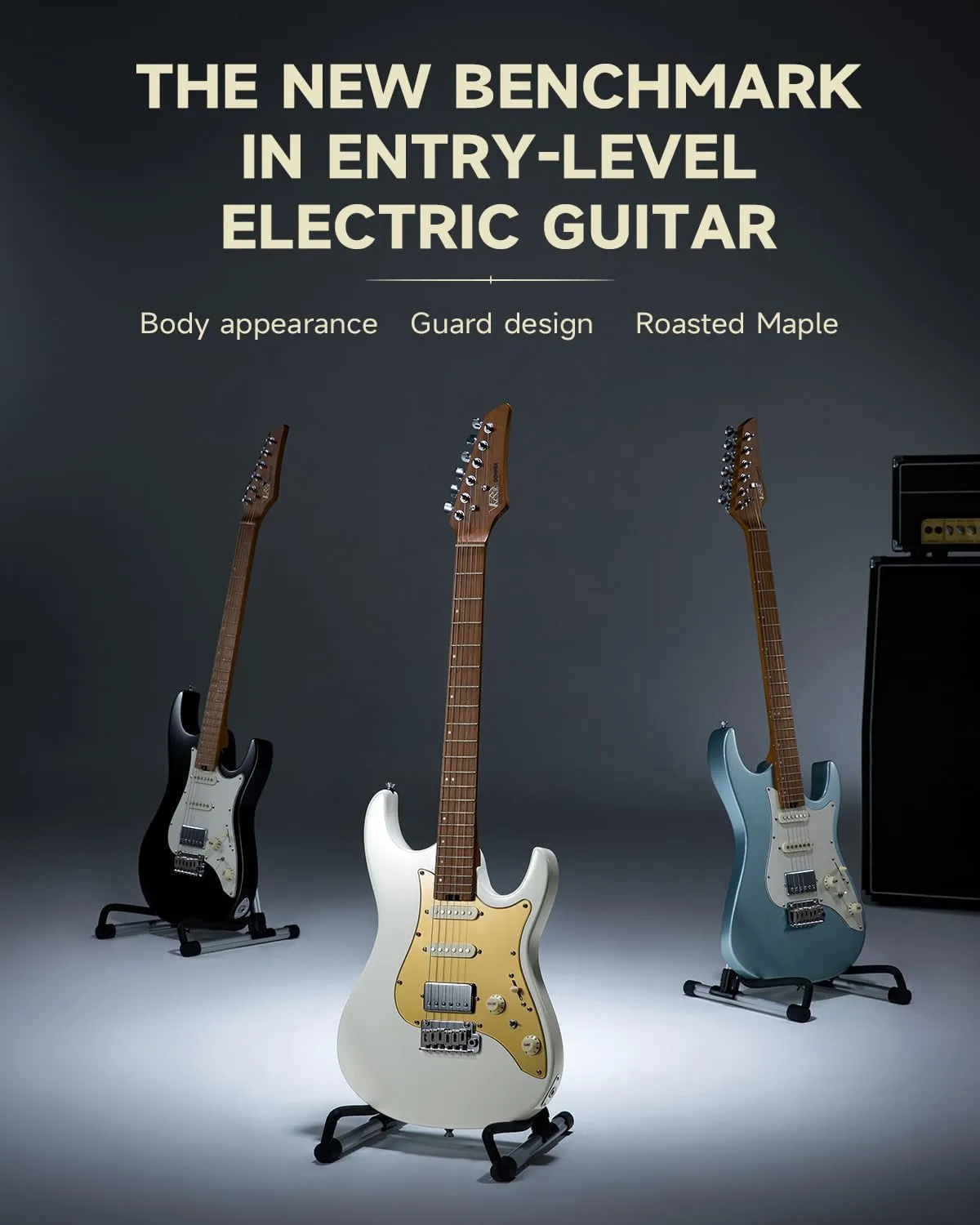Donner 39 Inch Electric Guitar, DST-550 Solid Double-cut Poplar Body Electric Guitar for Intermediate & Pro Players, 7 Tone-switching Options & Tremolo Bridge, Bonus Bag, White