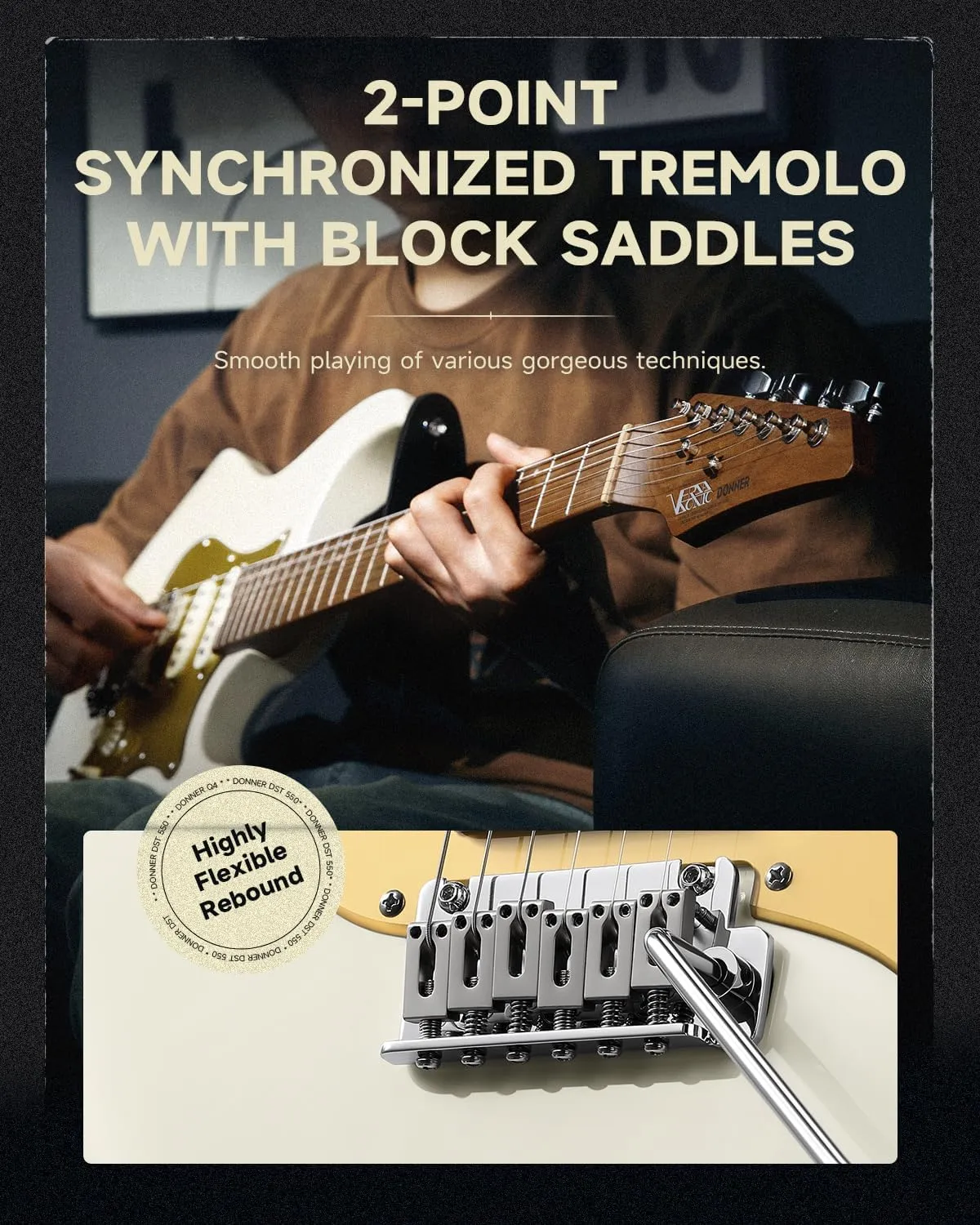 Donner 39 Inch Electric Guitar, DST-550 Solid Double-cut Poplar Body Electric Guitar for Intermediate & Pro Players, 7 Tone-switching Options & Tremolo Bridge, Bonus Bag, White