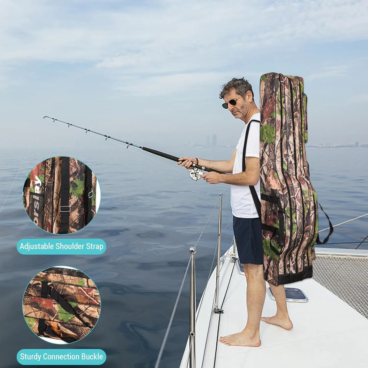 doorslay Portable Folding Fishing Tackle Storage Bags Oxford Fishing Rod Case Fishing Pole Bag Carry Organizer Outdoor Waterproof Fishing Bag