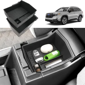 Double Layer, 2025 Forester Center Console Organizer for Subaru Forester (Premium/Sport/Limited/Touring), Durable ABS Plastic&Anti-Slip Rubber Forester Armrest Tray 2025 Forester Accessories