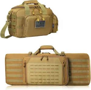 Double Rifle Bag 32" (Tan)   Range Bag Small for 2X Pistol (Tan), Lockable Zipper, Durable Material, Compact Design