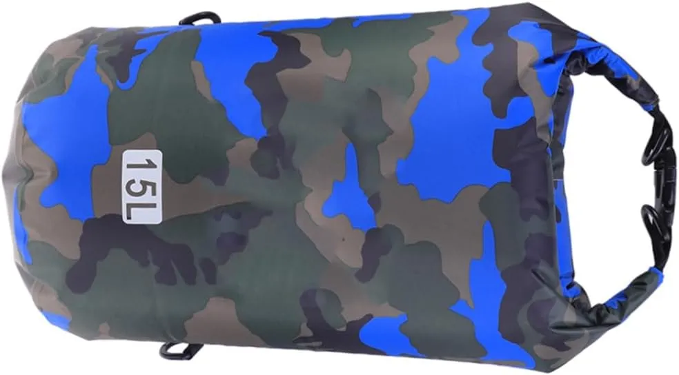 Double Shoulder Waterproof Bucket Bag 15l Portable Sack for Rafting Boating Fishing Kayaking Hiking Camping (camouflage)