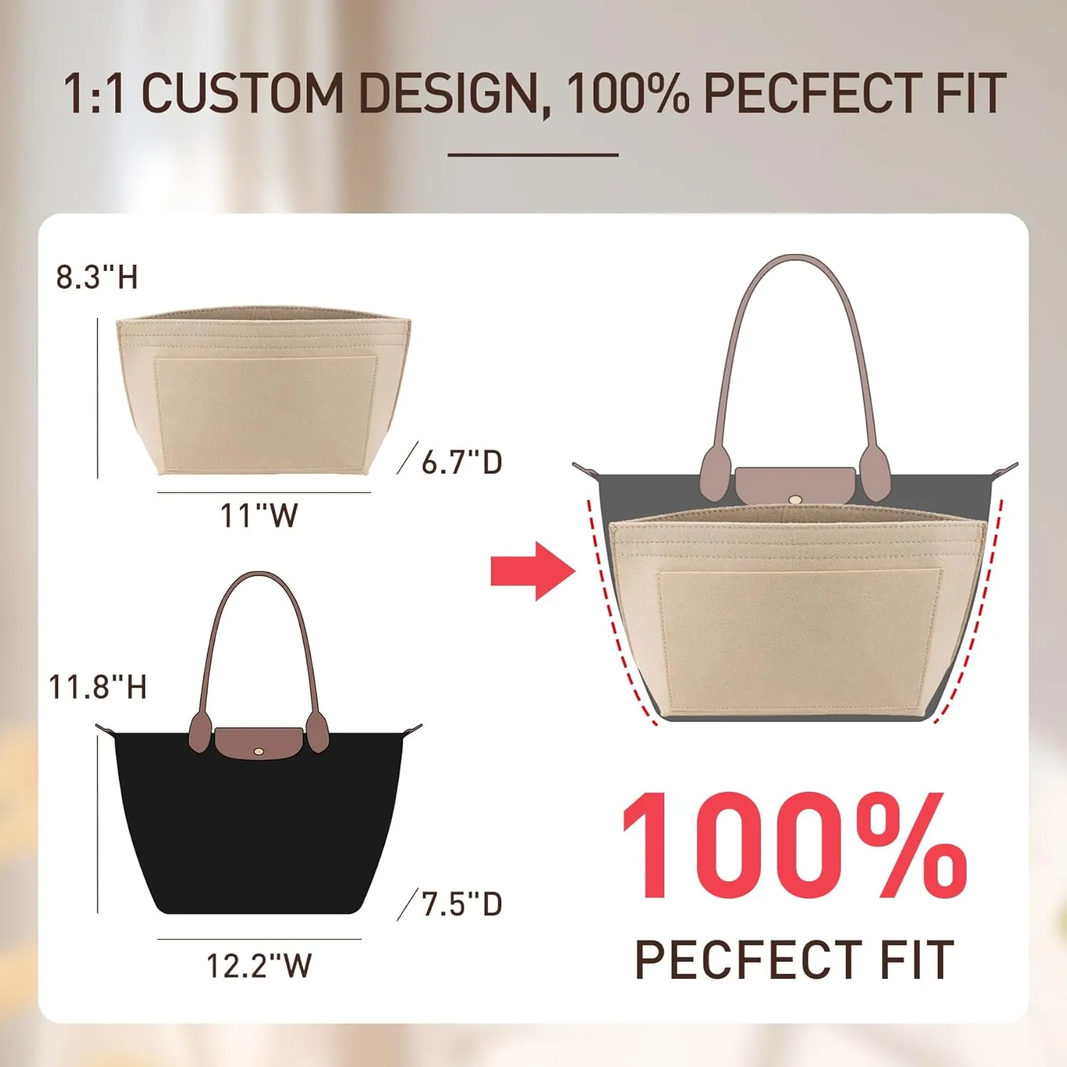 Doxo Felt Longchamp Organizer Insert,Handbag Organizer Suitable for Le-pliage Large and More, Longchamp Bag Organizer Keeps Tote Handbags Shaped & Neat (Beige,Large)
