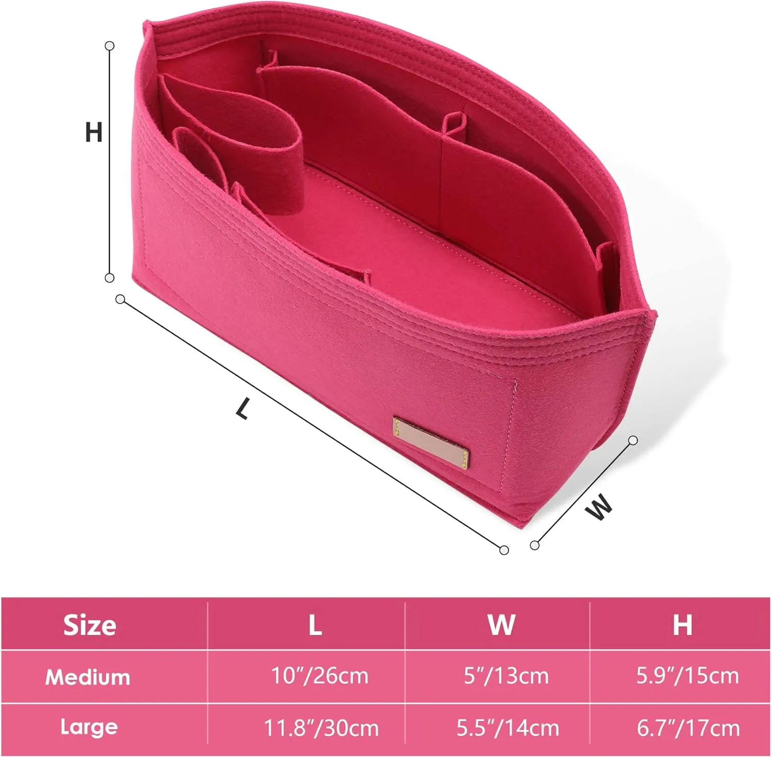 Doxo Purse Organizer Insert & Base Shaper 2pc Set, Felt Handbag & Tote Bag Fit L Speedy 30 Nererfull PM More(M-Rose)