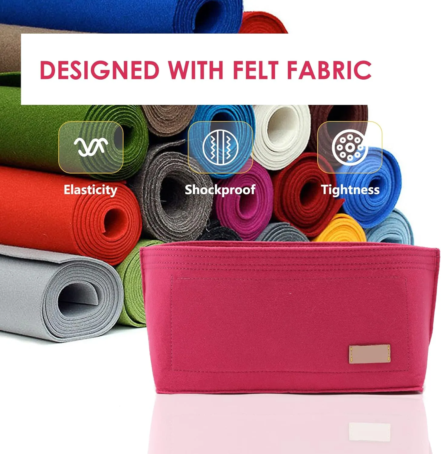 Doxo Purse Organizer Insert & Base Shaper 2pc Set, Felt Handbag & Tote Bag Fit L Speedy 30 Nererfull PM More(M-Rose)