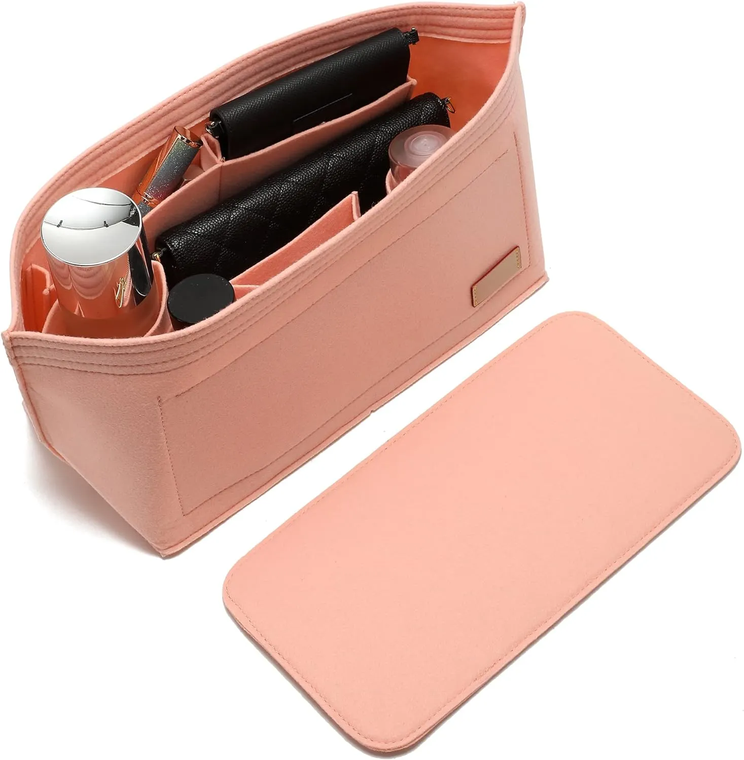 Doxo Purse Organizer Insert & Base Shaper 2pc Set, Felt Handbag & Tote Bag Fit L Speedy 30 Nererfull PM More(Pink,Medium-Combination)