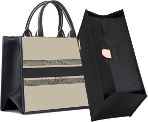 Doxo Purse Organizer Insert, Felt Bag Organizer Insert with Zipper, Perfect for Lv Onthego GM 40 & D Book Tote Large (Black-With Cover, XL)