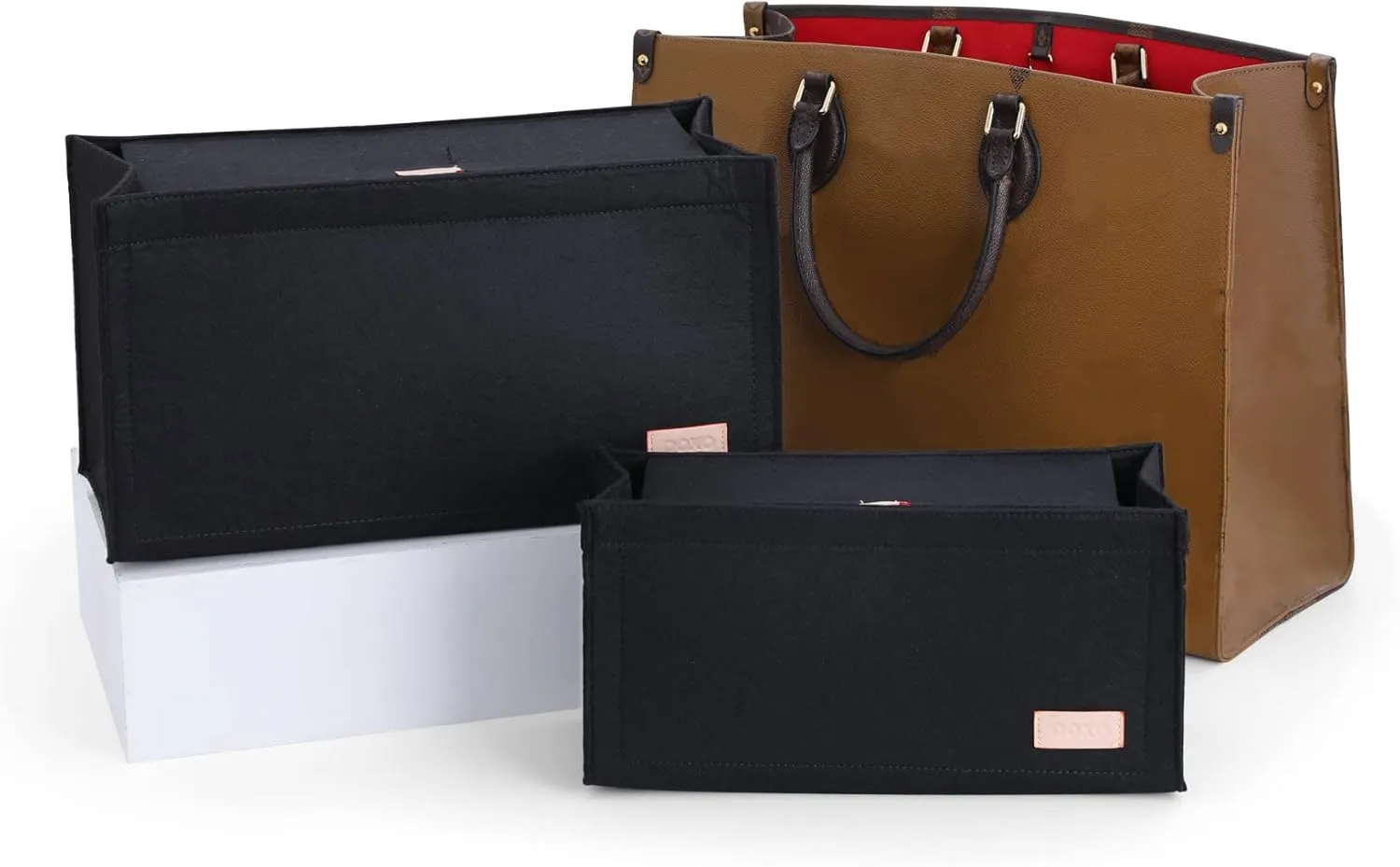 Doxo Purse Organizer Insert, Felt Bag Organizer Insert with Zipper, Perfect for Lv Onthego GM 40 & D Book Tote Large (Black-With Cover, XL)