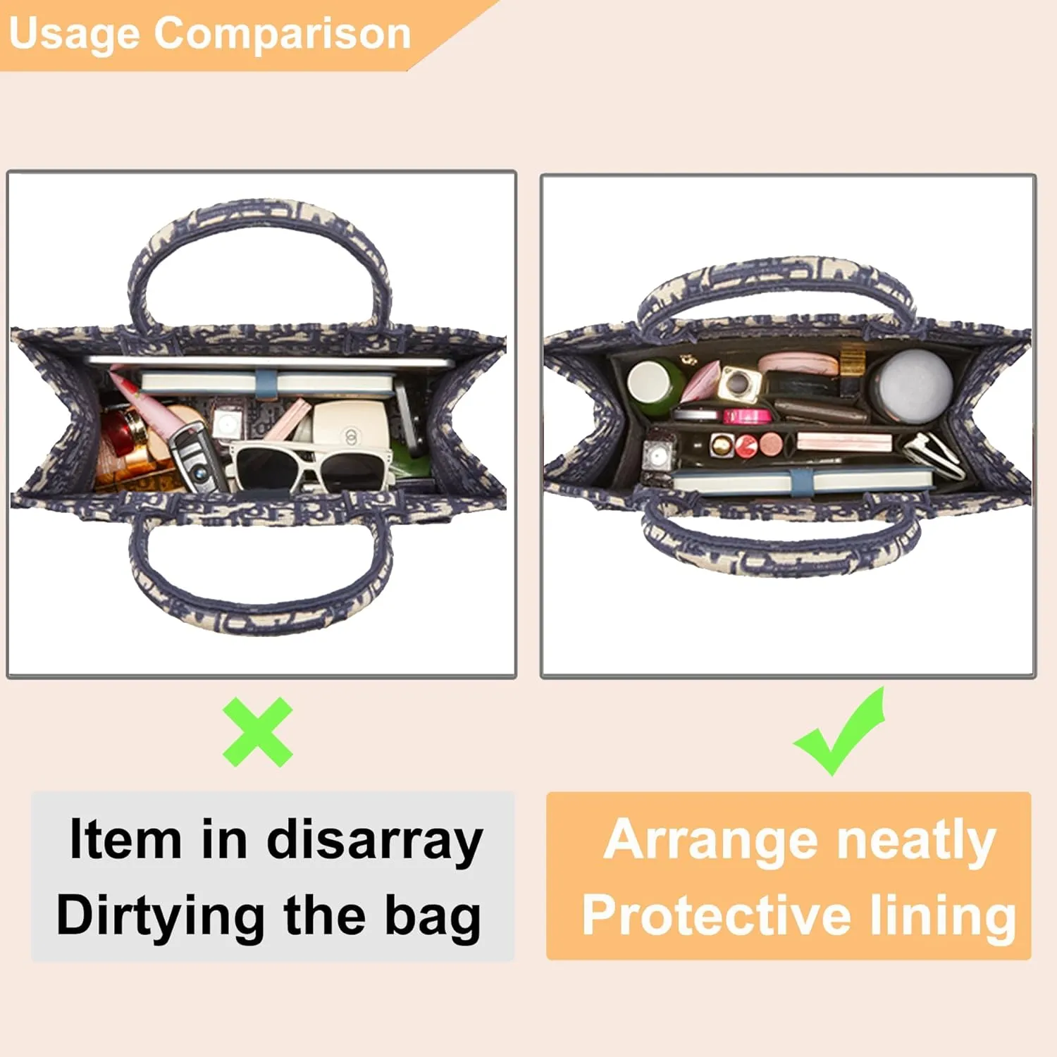 Doxo Purse Organizer Insert, Felt Bag Organizer Insert with Zipper, Perfect for Lv Onthego GM 40 & D Book Tote Large (Black-With Cover, XL)