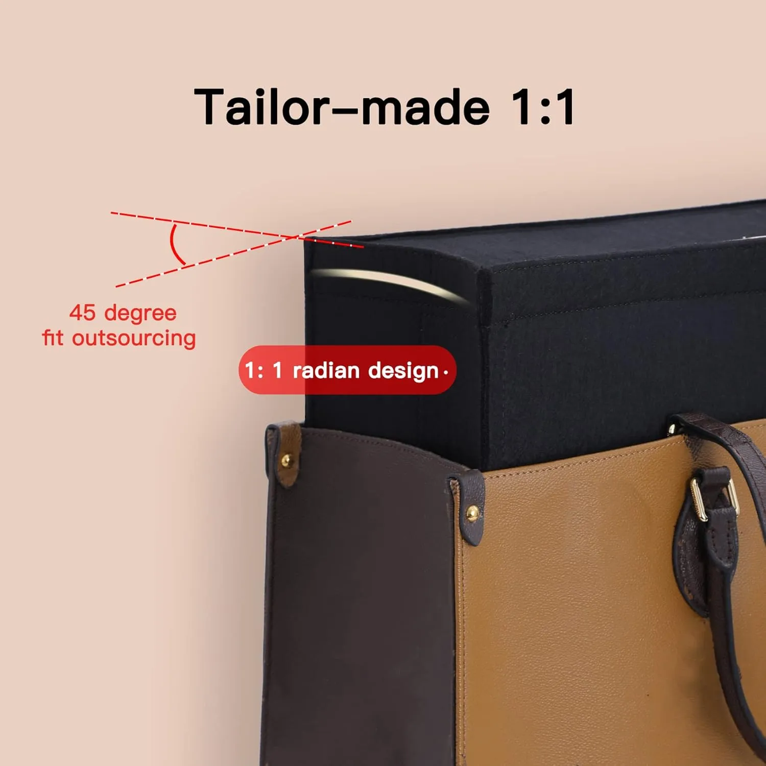 Doxo Purse Organizer Insert, Felt Bag Organizer Insert with Zipper, Perfect for Lv Onthego GM 40 & D Book Tote Large (Black-With Cover, XL)