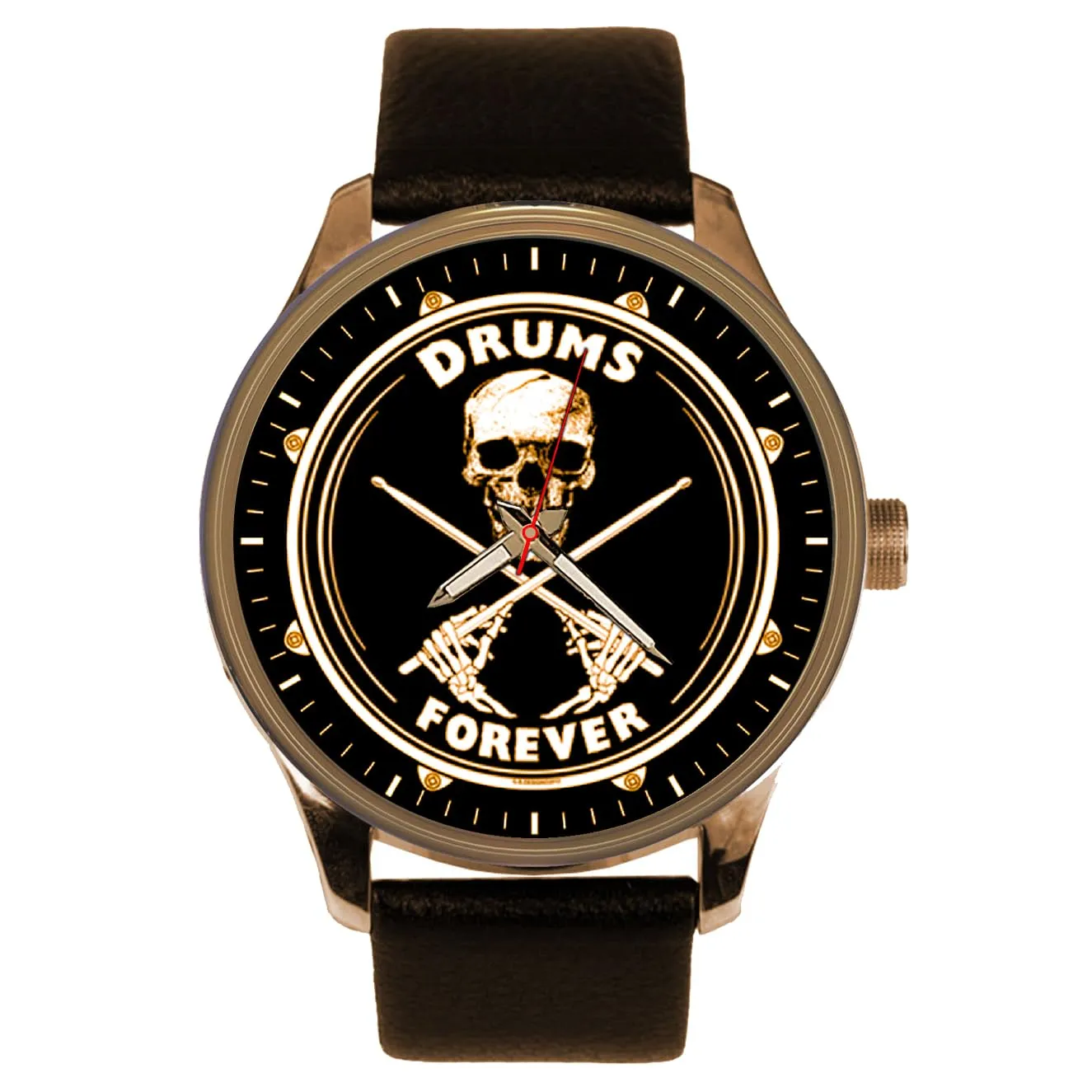 Drums Forever! Kickass Skull Drummer Art Large 40 mm Drum Enthusiast Collectible Wrist