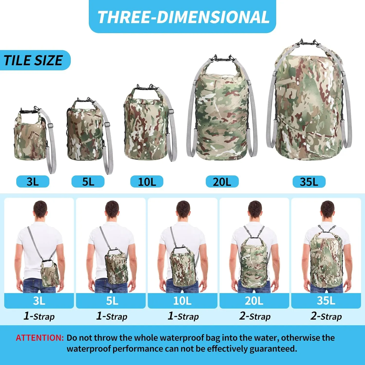 Dry Bags Waterproof Dry Sacks Camouflage Small Lightweight Dry Bag with Strap for Paddle Board Kayaking Fishing Camping Hiking (35L)