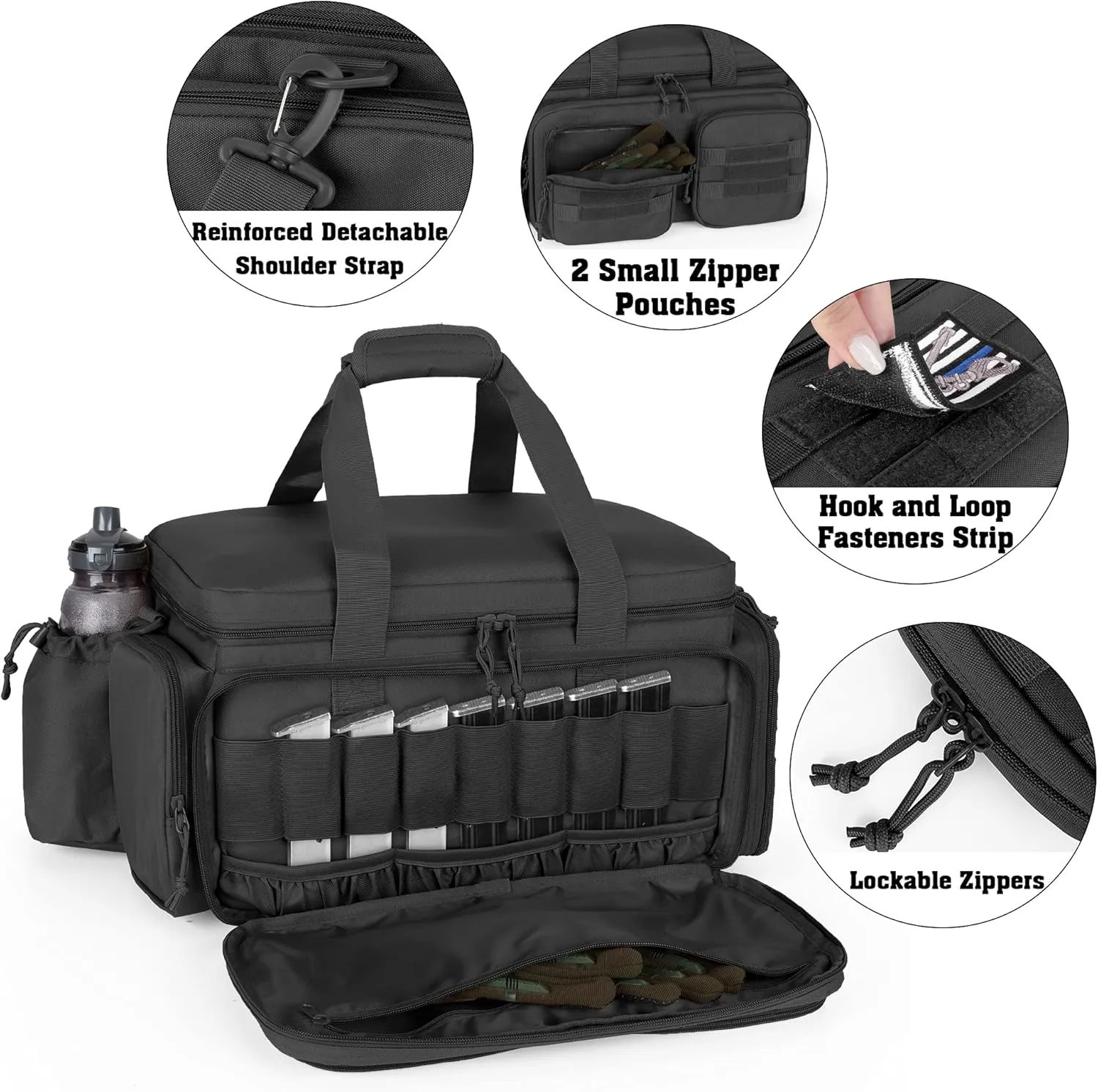 DSLEAF Tactical Pistol Range Bag for 5 Handguns, Shooting Gun Duffle Bag with 9X Magazine Slots for Hunting and Range Outdoor Activities