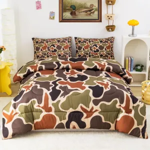 Duck Camo Bedding Set Full Size for Boys Teens Kids, Green Army Camouflage Comforter Set 3Pcs,Duck Hunting Camo Bed Sets, Wild Home Decor Outdoor Camping Gift