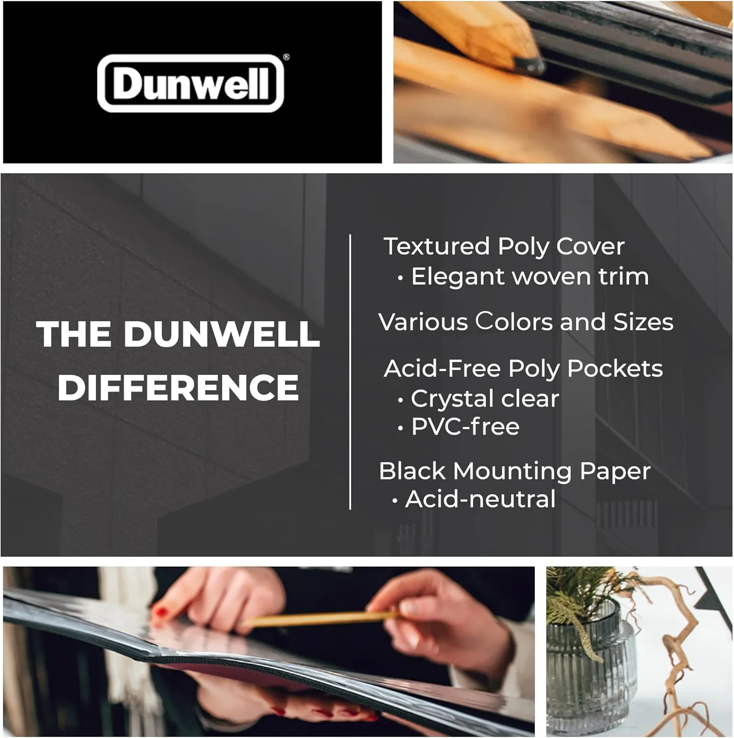 Dunwell 11x14 Art Portfolio Binder with Mounting Paper (Ruby), Large Portfolio Folder for Artwork Storage, 24 Sleeves Displays 48 Pages, Acid-Free Poly 11 x 14 Presentation Book