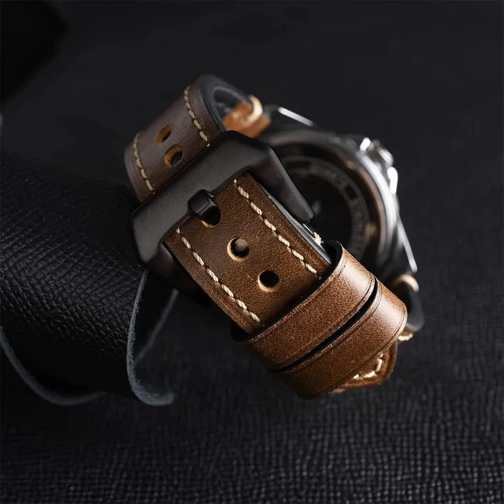 EACHE Leather Watch Bands for Men,Vintage Crazy Horse Leather & Vegetable Tanned Leather & Oil Waxed Thick Leather Watch Bands 20mm 22mm 24mm 26mm