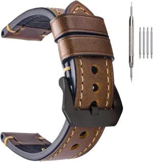 EACHE Leather Watch Bands for Men,Vintage Crazy Horse Leather & Vegetable Tanned Leather & Oil Waxed Thick Leather Watch Bands 20mm 22mm 24mm 26mm