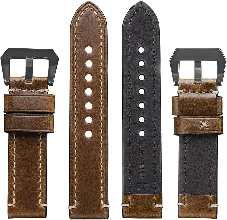 EACHE Leather Watch Bands for Men,Vintage Crazy Horse Leather & Vegetable Tanned Leather & Oil Waxed Thick Leather Watch Bands 20mm 22mm 24mm 26mm